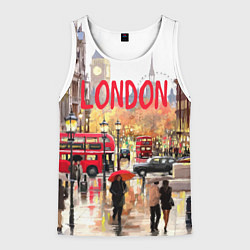 Майка-безрукавка мужская Дождливый Лондон, цвет: 3D-белый