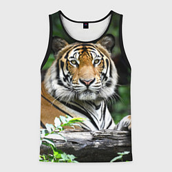 Майка-безрукавка мужская Тигр в джунглях, цвет: 3D-черный