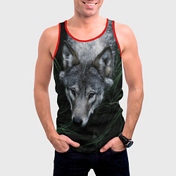 Майка-безрукавка мужская Волк в траве, цвет: 3D-красный — фото 2