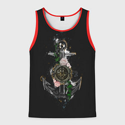 Майка-безрукавка мужская Якорь с компасом и цветами, цвет: 3D-красный