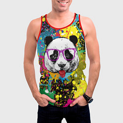Майка-безрукавка мужская Панда хипстер в брызгах краски, цвет: 3D-красный — фото 2