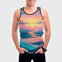Майка-безрукавка мужская Извилистая река закат природа, цвет: 3D-черный — фото 2