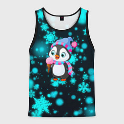 Майка-безрукавка мужская Новогодний пингвин, цвет: 3D-черный