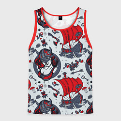 Майка-безрукавка мужская Корабли и девушка викинг, цвет: 3D-красный