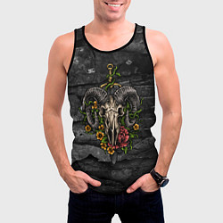 Майка-безрукавка мужская Череп барана в цветах, цвет: 3D-черный — фото 2
