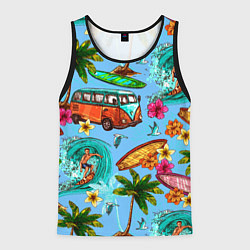 Майка-безрукавка мужская Пальмы, волны, серфинг, цвет: 3D-черный