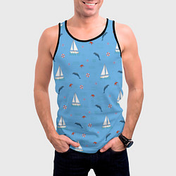 Майка-безрукавка мужская Море, дельфины, парусник, цвет: 3D-черный — фото 2