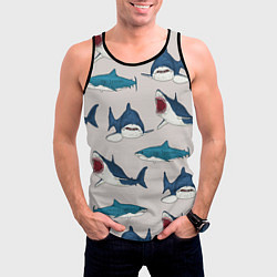 Майка-безрукавка мужская Кровожадные акулы паттерн, цвет: 3D-черный — фото 2