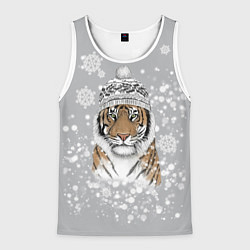 Майка-безрукавка мужская Снежный тигр, цвет: 3D-белый