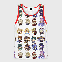 Майка-безрукавка мужская Все герои Геншин Импакта чиби паттерн, цвет: 3D-красный