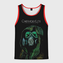 Майка-безрукавка мужская CHERNOBYLlite на чёрном фоне, цвет: 3D-красный