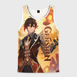 Майка-безрукавка мужская Геншин импакт: Чжун Ли, цвет: 3D-белый