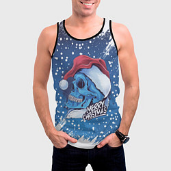 Майка-безрукавка мужская Merry Christmas Счастливого Рождества Skull, цвет: 3D-черный — фото 2