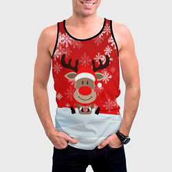 Майка-безрукавка мужская Новогодний Олень сидит в снегу, цвет: 3D-черный — фото 2