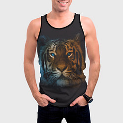 Майка-безрукавка мужская Тигр с голубыми глазами, цвет: 3D-черный — фото 2