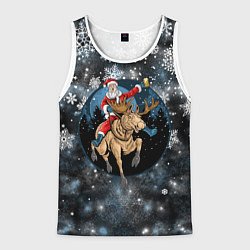 Майка-безрукавка мужская Санта на олене Новый год 2022, цвет: 3D-белый