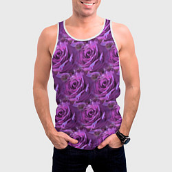 Майка-безрукавка мужская Фиолетовые цветы паттерн, цвет: 3D-белый — фото 2