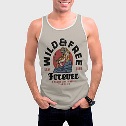 Майка-безрукавка мужская Дикий тигр на скале, цвет: 3D-белый — фото 2