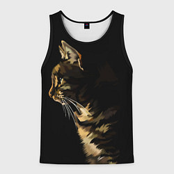Майка-безрукавка мужская Задумчивый полосатый кот, цвет: 3D-черный