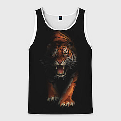 Майка-безрукавка мужская Тигр на черном фоне, цвет: 3D-белый