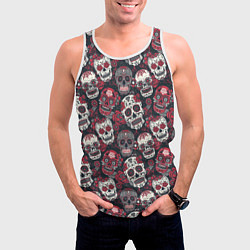 Майка-безрукавка мужская День мертвых Черепа Мексика, цвет: 3D-белый — фото 2