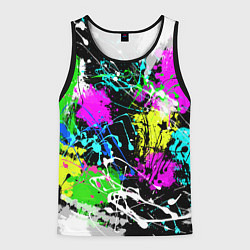 Майка-безрукавка мужская Разноцветные пятна краски на черном фоне, цвет: 3D-черный