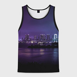 Майка-безрукавка мужская Неоновый город с рекой - Фиолетовый, цвет: 3D-черный