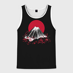 Майка-безрукавка мужская Гора Фудзи Цветение сакуры, цвет: 3D-белый