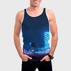 Майка-безрукавка мужская Неоновый ночной город - Светло-синий, цвет: 3D-белый — фото 2