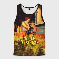 Майка-безрукавка мужская Hello Neighbor Привет сосед Сосед поливает, цвет: 3D-черный