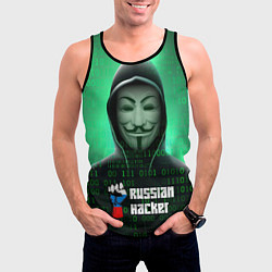 Майка-безрукавка мужская Russian hacker green, цвет: 3D-черный — фото 2