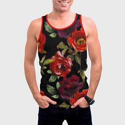 Майка-безрукавка мужская Цветы Нарисованные Розы На Чёрном Фоне, цвет: 3D-красный — фото 2