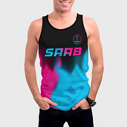 Майка-безрукавка мужская Saab - neon gradient: символ сверху, цвет: 3D-черный — фото 2