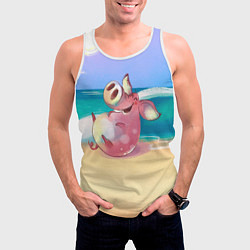 Майка-безрукавка мужская Свинка на пляже хохочет, цвет: 3D-белый — фото 2