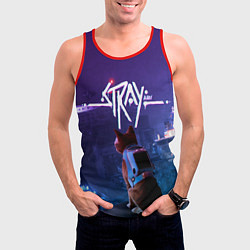 Майка-безрукавка мужская Stray кот неон, цвет: 3D-красный — фото 2