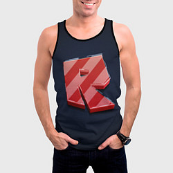 Майка-безрукавка мужская Roblox red - Роблокс полосатый логотип, цвет: 3D-черный — фото 2