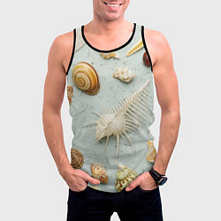 Майка-безрукавка мужская Океанские ракушки и морские звёзды на песке, цвет: 3D-черный — фото 2
