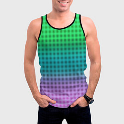 Майка-безрукавка мужская Gradient lilac green plaid, цвет: 3D-черный — фото 2