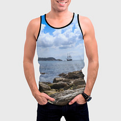 Майка-безрукавка мужская Парусник на горизонте океана, цвет: 3D-черный — фото 2