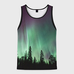 Майка-безрукавка мужская Сияние над лесом, цвет: 3D-черный