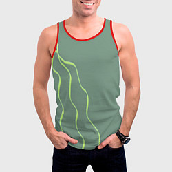 Майка-безрукавка мужская Абстрактные зеленые линии на фоне цвета хаки, цвет: 3D-красный — фото 2