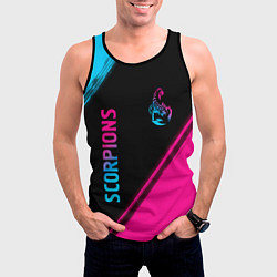 Майка-безрукавка мужская Scorpions - neon gradient: надпись, символ, цвет: 3D-черный — фото 2