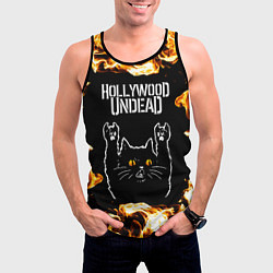 Майка-безрукавка мужская Hollywood Undead рок кот и огонь, цвет: 3D-черный — фото 2
