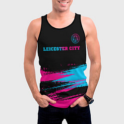 Майка-безрукавка мужская Leicester City - neon gradient: символ сверху, цвет: 3D-черный — фото 2