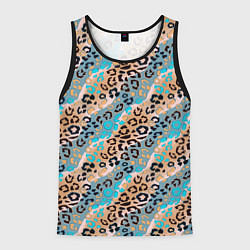 Майка-безрукавка мужская Леопардовый узор на синих, бежевых диагональных по, цвет: 3D-черный