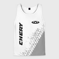 Мужская майка без рукавов Chery speed на светлом фоне со следами шин: надпис