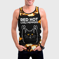 Майка-безрукавка мужская Red Hot Chili Peppers рок кот и огонь, цвет: 3D-черный — фото 2