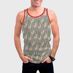 Майка-безрукавка мужская Три забавных ламы среди кактусов, цвет: 3D-красный — фото 2