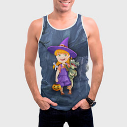 Майка-безрукавка мужская Ведьма малолетка в тёмном лесу с дракончиком, цвет: 3D-белый — фото 2