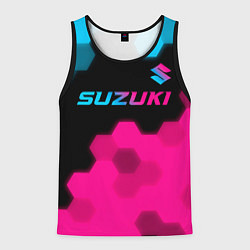 Майка-безрукавка мужская Suzuki - neon gradient: символ сверху, цвет: 3D-черный